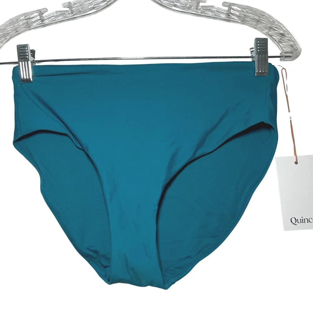 NWT Quince Italian High-Rise Bikini Bottom in lagoon teal blue women's small